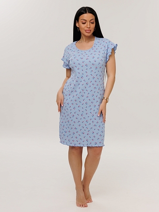 Женская сорочка Сор-107(Каш) / Светло-синий (мелкие цветы)