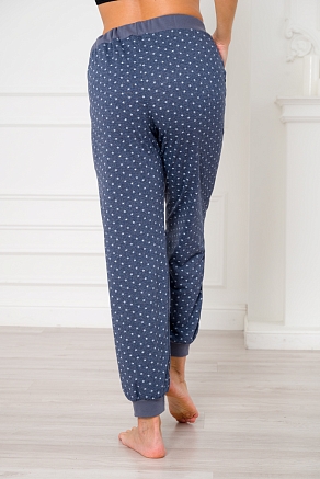Брюки женские из кулирки на манжете / Звезды на синем