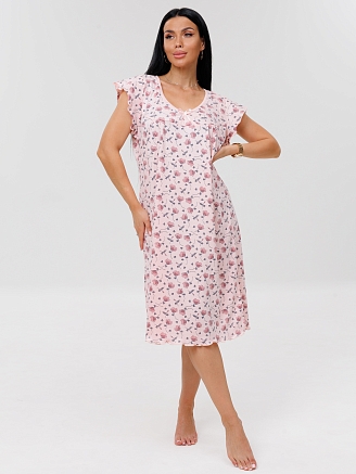 Женская сорочка Сор-71(К) / Розовый (красные цветы)