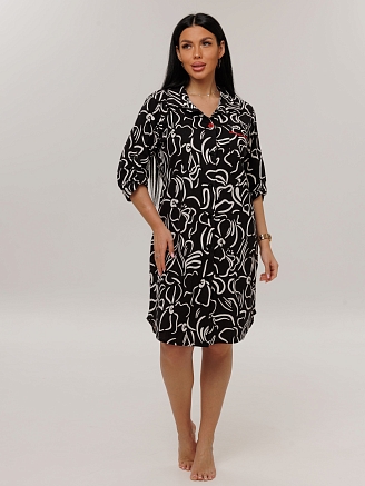 Женский халат Х-76(К) / Черный (цветы)