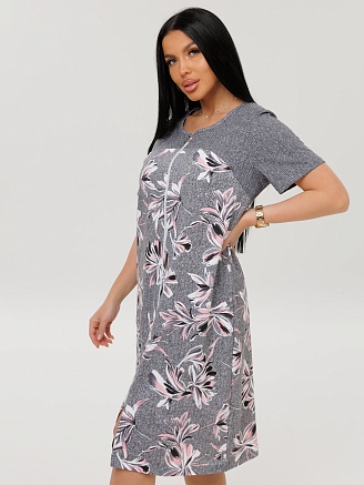 Женский халат Х-166(К) / Серый (цветы)