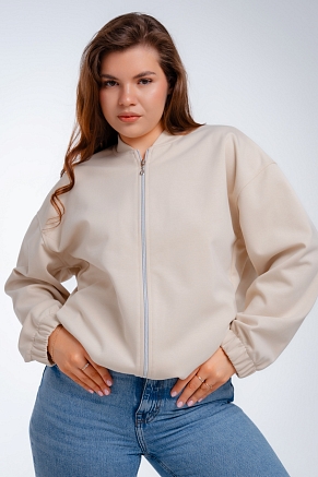 Женский бомбер из коттон фита / Песочный