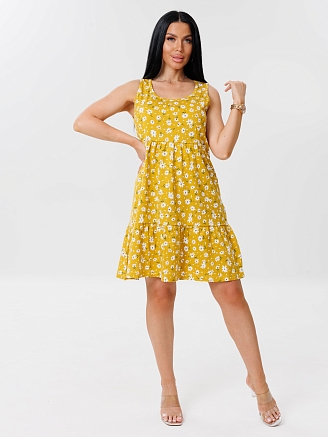 Женский сарафан С-82(К) / Горчичный (цветы)