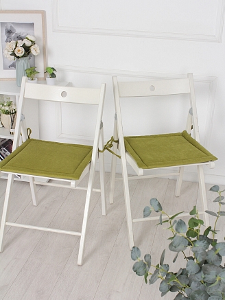 Комплект квадратных подушек на стул с завязками (2 шт.) / Оливковый