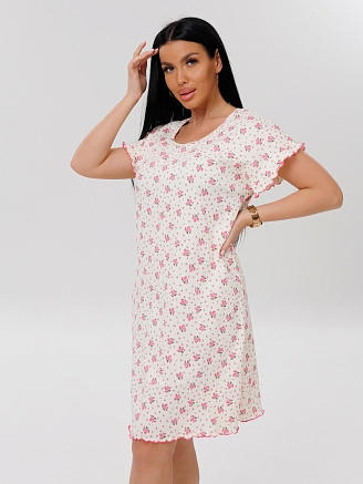 Женская сорочка Сор-107(Жат) / Молочный (мелкие цветы)