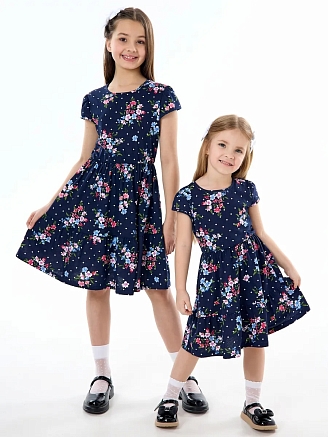 Детское платье "Карусель" / Цветы с горошком