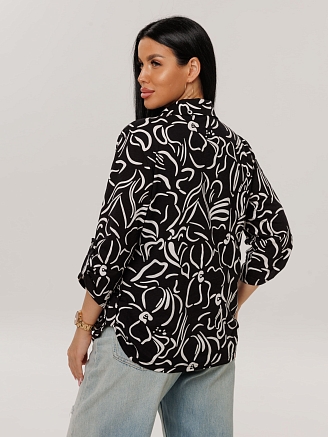 Женская туника Т-218(К) / Черный (цветы)