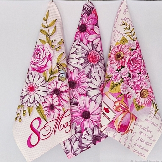 Набор полотенец вафельное полотно 3 шт. / 8 Марта