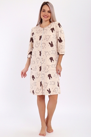 Женский халат 513 / Зайцы, песочный