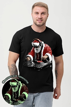 Мужская футболка оверсайз 8586 / черный+Д мороз диско