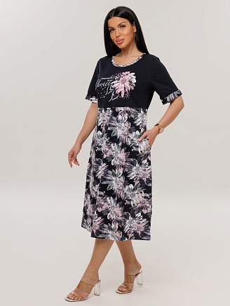 Женское платье Пл-167(К) / Черный (розовый цветок)