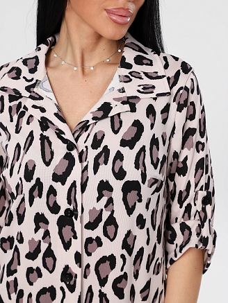 Женский халат Х-187(Риб) / Бежевый (леопард)