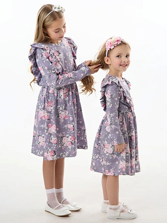 Детское платье "Красотка" / Розы на фиолетовом