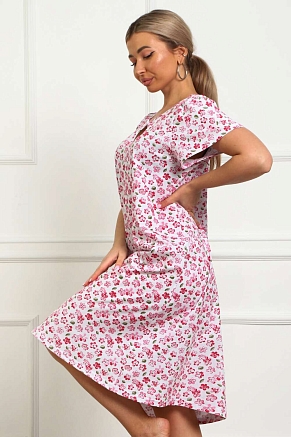 Женская сорочка 29531 / белый + розовые цветы