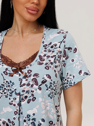 Женская сорочка Сор-103(К) / Серо-голубой (узоры)