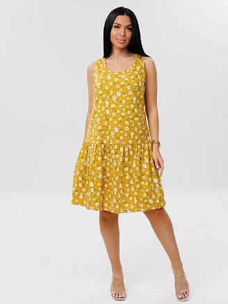 Женский сарафан С-100(К) / Горчичный (цветы)