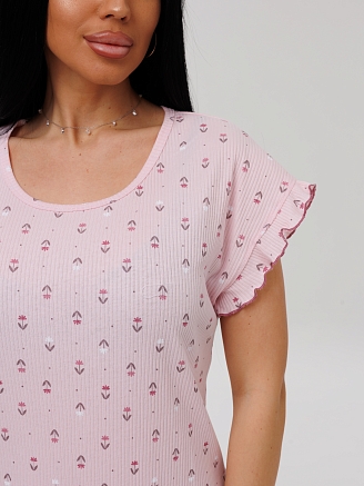 Женская сорочка Сор-107(Каш) / Светло-розовый (мелкие цветы)