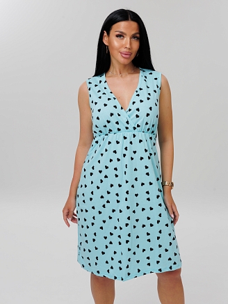 Женская сорочка для беременных Сор-80(К) / Бирюза (сердечки)