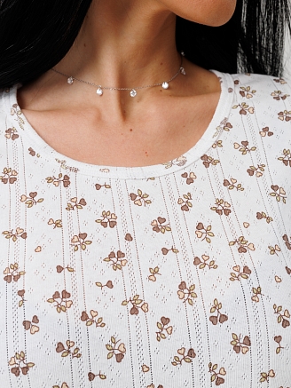 Женская сорочка Сор-109(Риб) / Белый (коричневые сердечки)