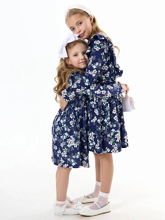 Детское платье "Красотка" / Цветущий сад на синем