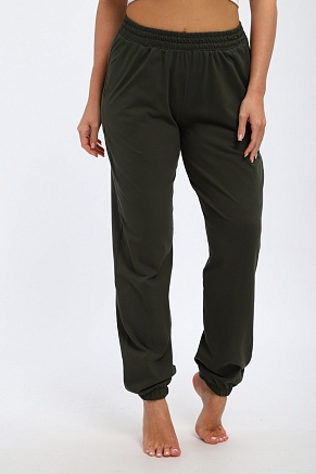 Брюки женские из кулирки на резинке  / Темный хаки
