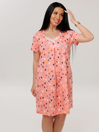 Женская сорочка Сор-103(К) / Коралловый (сердечки)