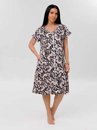 Женский халат Х-98(К) / Коричневый (розовые цветы)