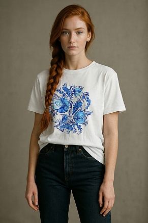 Футболка унисекс 8589 / белый+гжель