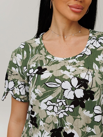 Женское платье Пл-109(К) / Зеленый (цветы)