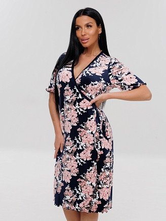 Женский халат Х-185(В) / Темно-синий (цветы)