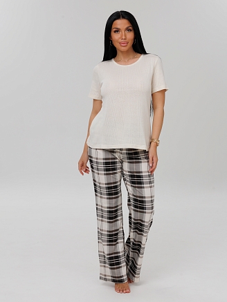 Женский костюм К-223(К+Риб) / Молочный (клетка)