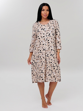 Женский халат Х-80(М) / Бежевый (цветы)