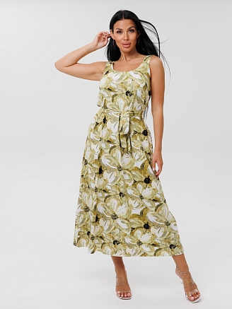 Женский сарафан С-90(К) / Оливковый (цветы)