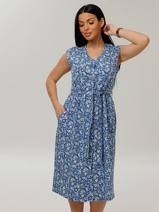 Женский халат Х-159(К) / Синий (мелкие цветы)