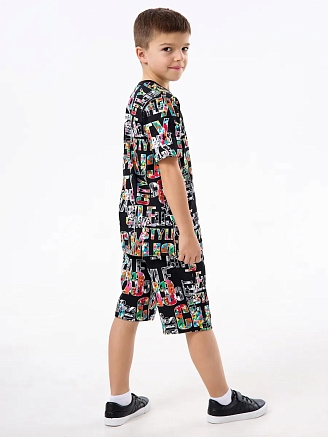 Детская пижама с шортами "Сорванец" / Город на черном