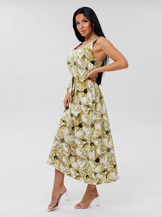 Женский сарафан С-90(К) / Оливковый (цветы)