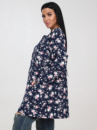 Женский кардиган МАКСИ КрФ-400 / Букет на темно-синем