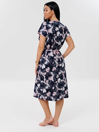 Женский халат Х-81(К) / Синий (листья)