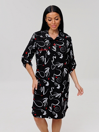 Женский халат Х-76(К) / Черный (узоры)