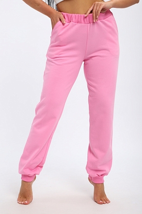 Брюки женские на манжете из футера начес / Розовый