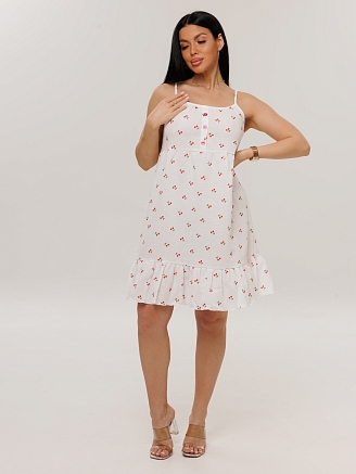 Женский сарафан С-102(Мус) / Молочный (вишня)