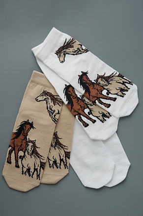 Женские носки стандарт Лошадки (набор 3 пары) / белый, бежевый