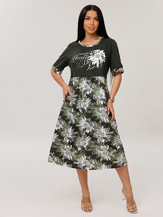Женское платье Пл-167(К) / Хаки (цветы)