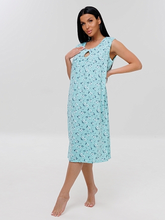 Женская сорочка Сор-85(К) / Бирюзовый (цветы)