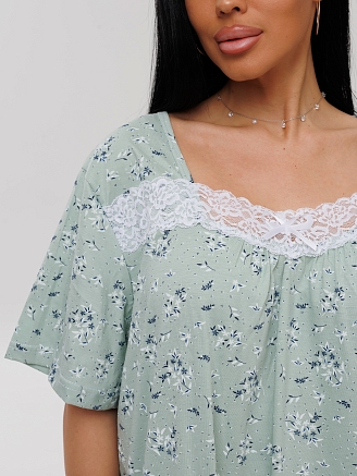 Женская сорочка Сор-38(К) / Серо-зеленый (цветы)