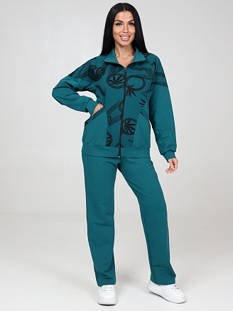 Женский костюм футер КФ-215 / Изумруд-меандр