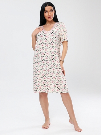 Женская сорочка Сор-24(Вис) / Молочный (цветы)