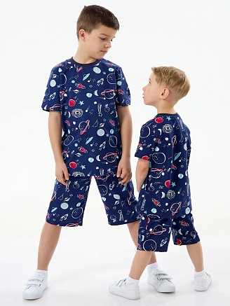 Детская пижама с шортами "Сорванец" / Космос на синем