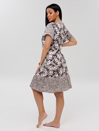 Женский халат Х-48(К) / Серый (розовые цветы)