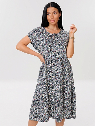 Женское платье Пл-64(К) / Серо-зеленый (цветы)